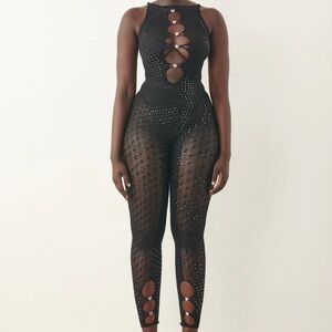 Poster Girl Rhinestoned Janice Jumpsuit Jet Black - ONE-SIZE